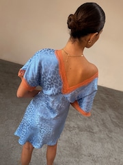 Never Fully Dressed Blue Jacquard Mini Thea Dress - Image 2 of 8