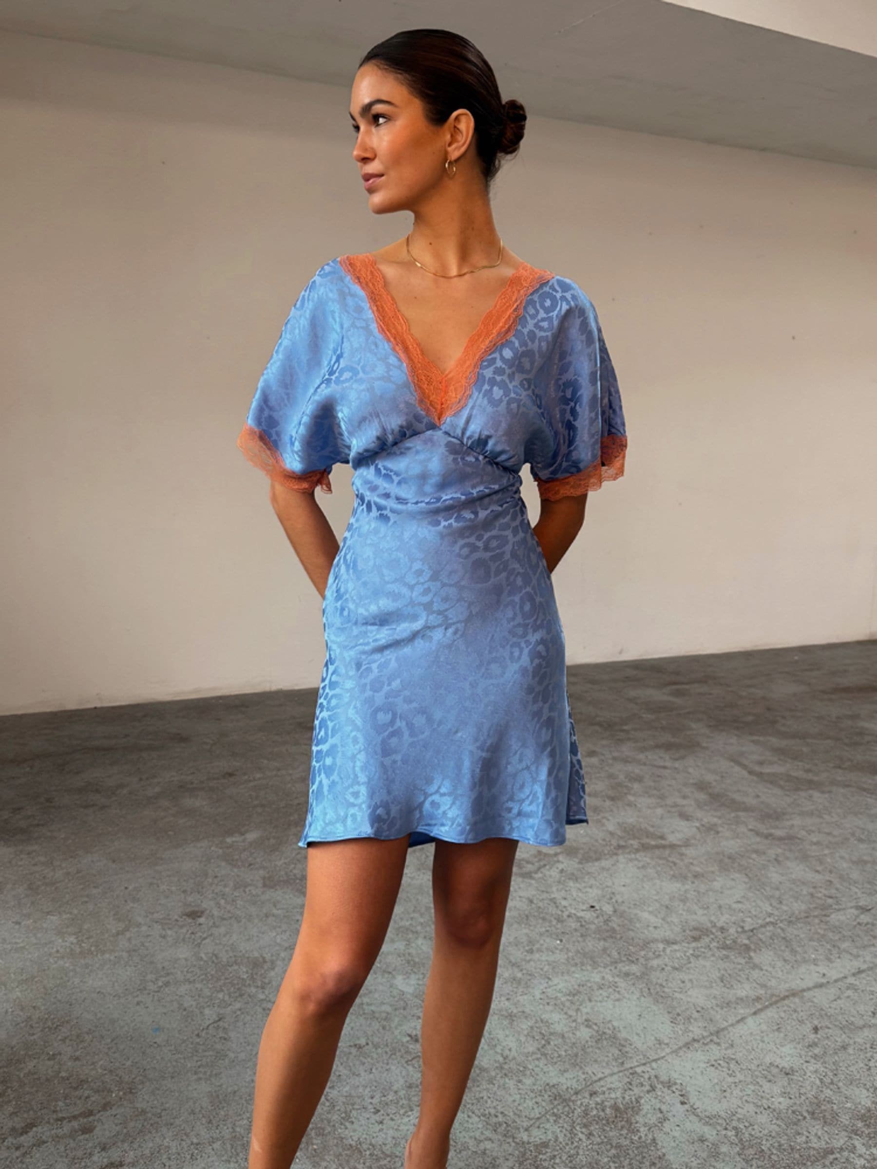 Buy Never Fully Dressed Blue Jacquard Mini Thea Dress from
