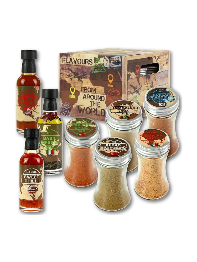 Kimm & Miller Set of 9 Around The World Seasoning Sauces Oils and Spices - Image 1 of 6