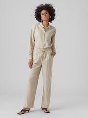 VERO MODA Natural Linen Blend Wide Leg Trousers - Image 1 of 4