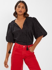Accessorize Black Puff Sleeve 100% Cotton Blouse - Image 3 of 4