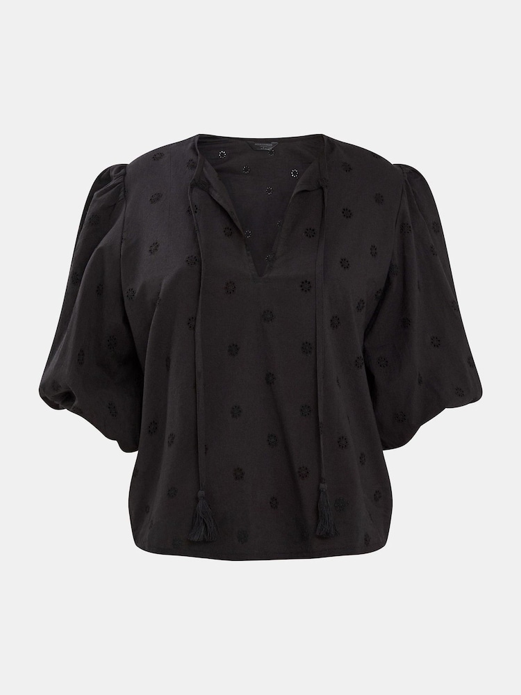 Accessorize Black Puff Sleeve 100% Cotton Blouse - Image 4 of 4 Accessorize Black Puff Sleeve 100% Cotton Blouse - Image 4 of 4