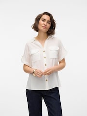 VERO MODA White Short Sleeve Button Through Open Neck Shirt - Image 1 of 5