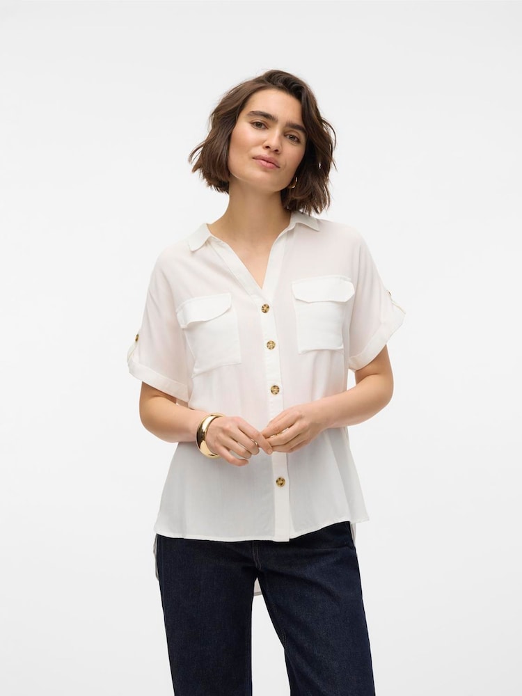 VERO MODA White Short Sleeve Button Through Open Neck Shirt - Image 1 of 5