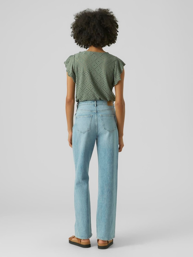 VERO MODA Green Broderie Short Sleeve T-Shirt - Image 2 of 4