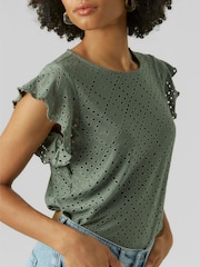 VERO MODA Green Broderie Short Sleeve T-Shirt - Image 3 of 4