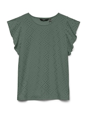 VERO MODA Green Broderie Short Sleeve T-Shirt - Image 4 of 4