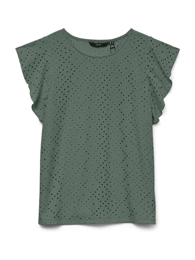 VERO MODA Green Broderie Short Sleeve T-Shirt - Image 4 of 4