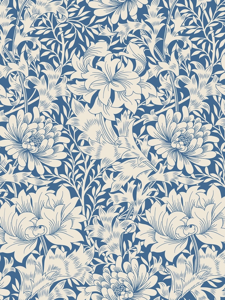 Hoopla Walls Indigo Blue Chrysanthemum A4 Wallpaper Sample - Image 1 of 1