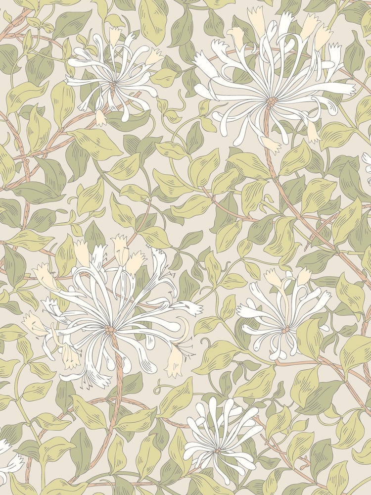 Hoopla Walls Stone Natural Honeysuckle Leaf Trail A4 Wallpaper Sample - Image 1 of 1