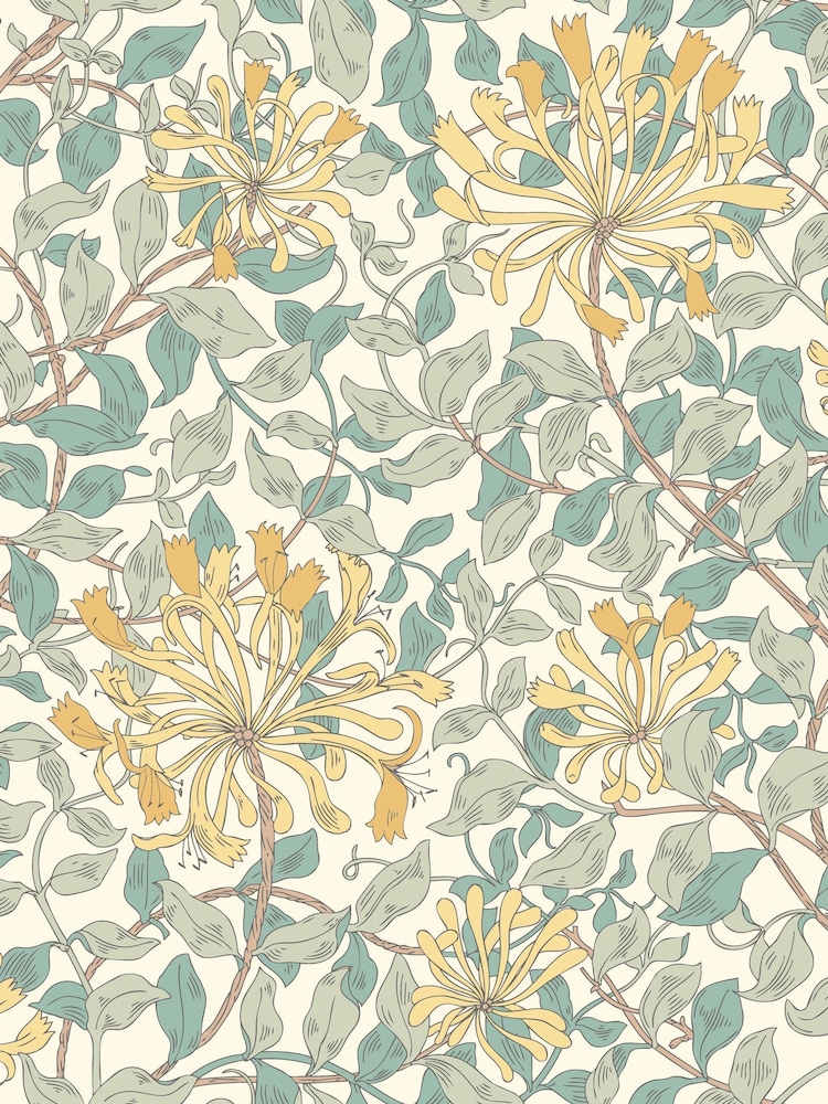 Hoopla Walls Seafoam Honeysuckle Leaf Trail A4 Wallpaper Sample - Image 1 of 1