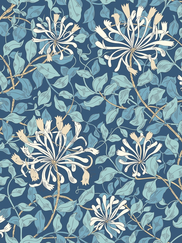 Hoopla Walls Navy Blue Honeysuckle Leaf Trail A4 Wallpaper Sample - Image 1 of 1 Hoopla Walls Navy Blue Honeysuckle Leaf Trail A4 Wallpaper Sample - Image 1 of 1