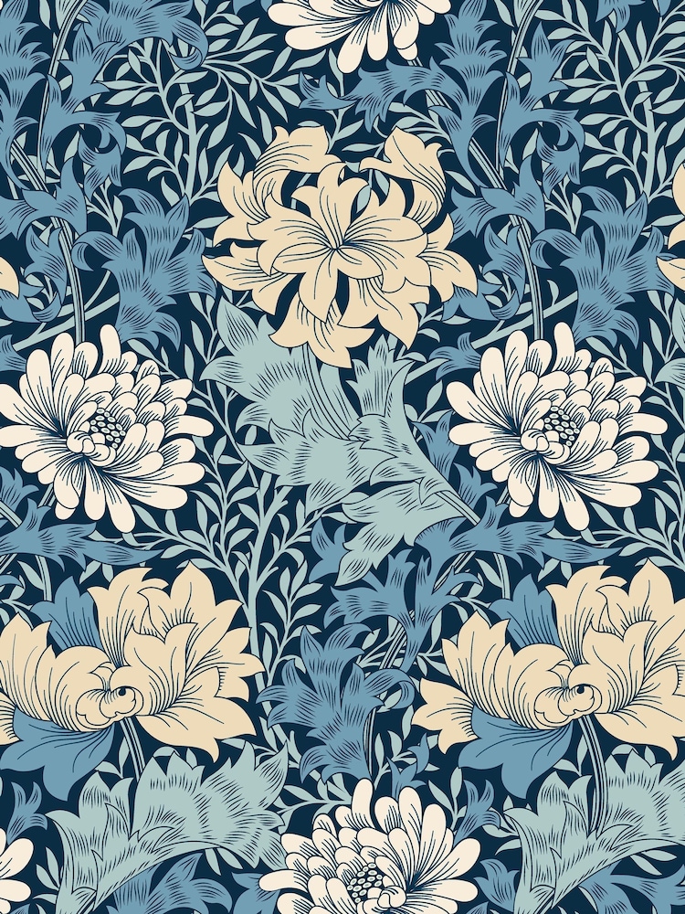 Hoopla Walls Navy Mix Chrysanthemum A4 Wallpaper Sample - Image 1 of 1 Hoopla Walls Navy Mix Chrysanthemum A4 Wallpaper Sample - Image 1 of 1