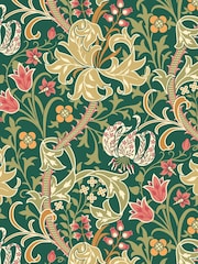 Hoopla Walls Forest Green Lily Ogee A4 Wallpaper Sample - Image 1 of 1