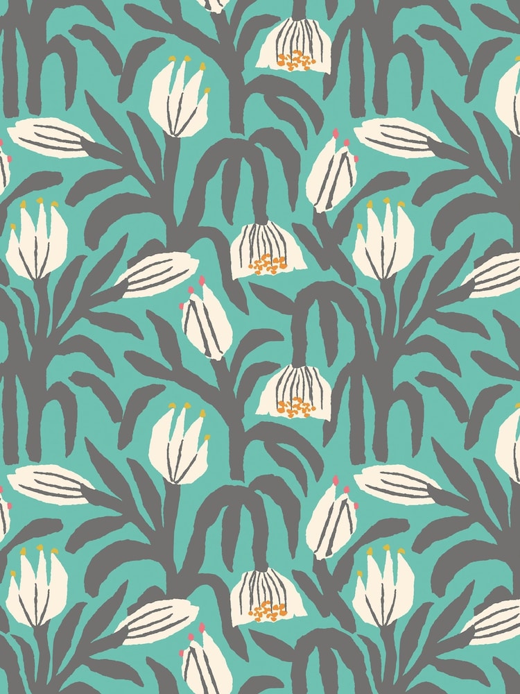 Hoopla Walls Teal Blue Chunky Flower Print A4 Wallpaper Sample - Image 1 of 1 Hoopla Walls Teal Blue Chunky Flower Print A4 Wallpaper Sample - Image 1 of 1