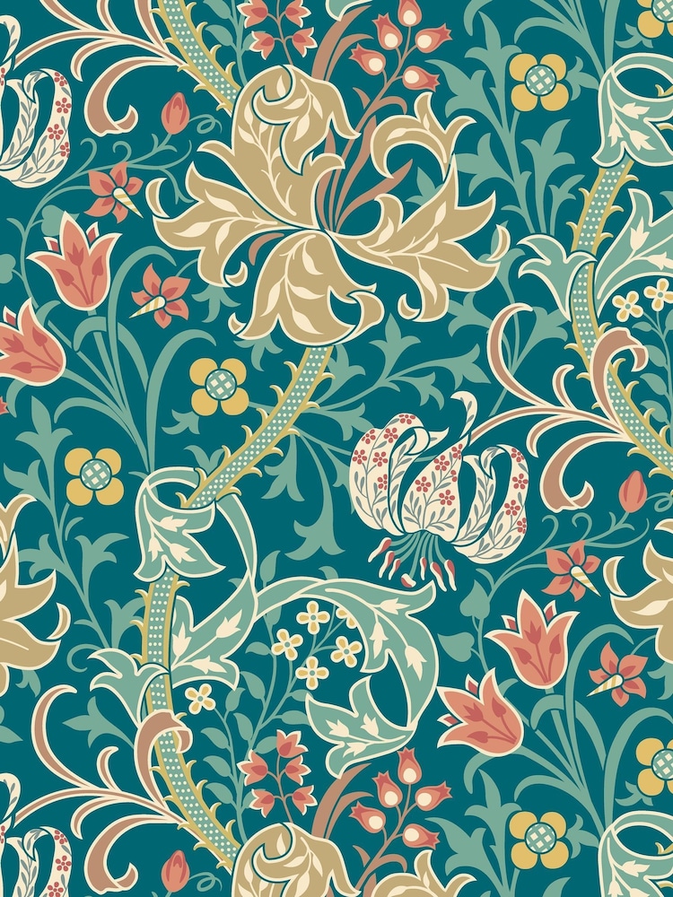 Hoopla Walls Teal Lily Ogee A4 Wallpaper Sample - Image 1 of 1