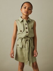 Reiss Khaki Lola 9-13 yrs Utility Style Belted Dress - Image 1 of 4
