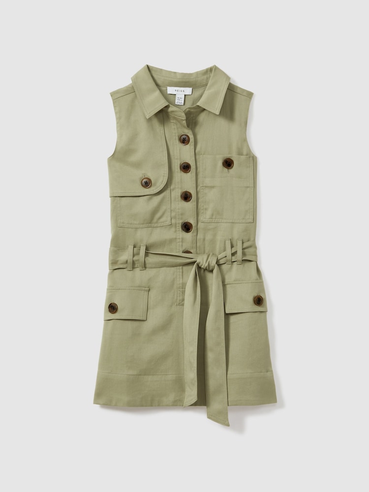 Reiss Khaki Lola 9-13 yrs Utility Style Belted Dress - Image 2 of 4