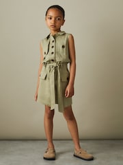 Reiss Khaki Lola 9-13 yrs Utility Style Belted Dress - Image 3 of 4