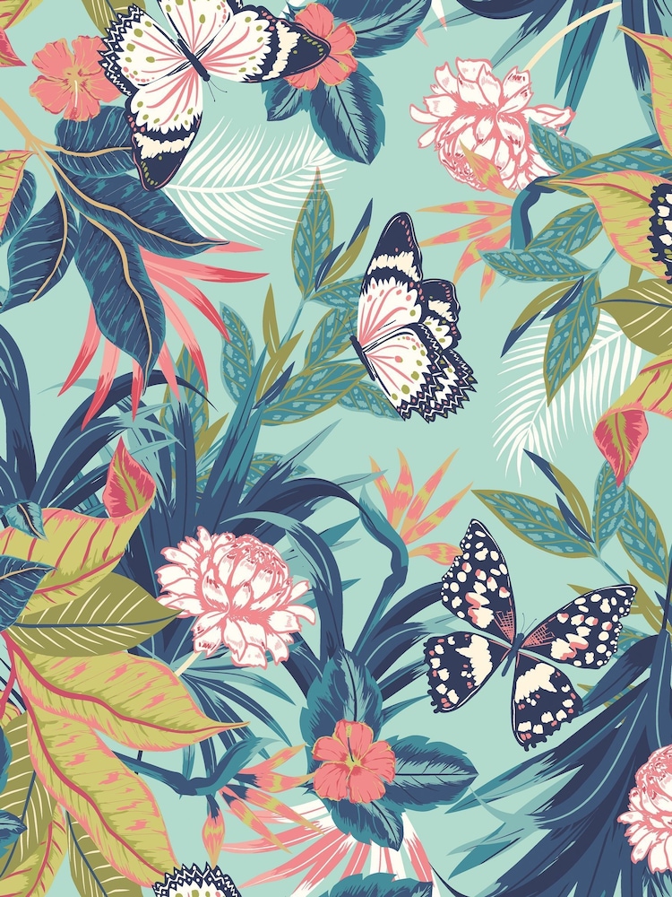 Hoopla Walls Aqua Rouge Paradise A4 Wallpaper Sample - Image 1 of 1 Hoopla Walls Aqua Rouge Paradise A4 Wallpaper Sample - Image 1 of 1