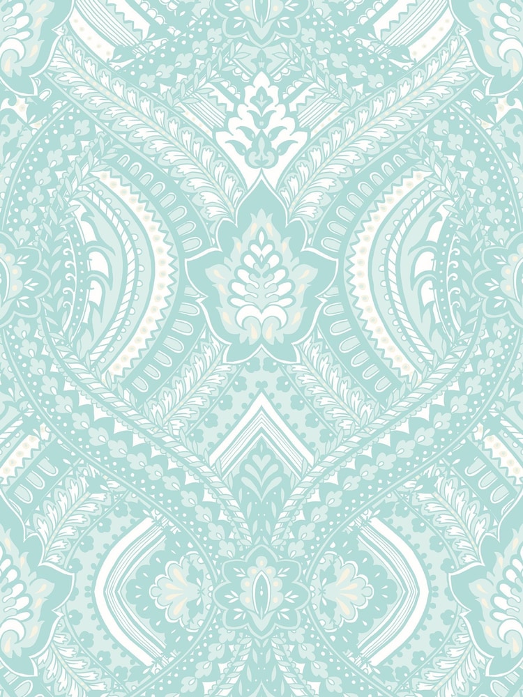 Hoopla Walls Ducke Egg Blue Ogee Damask A4 Wallpaper Sample - Image 1 of 1 Hoopla Walls Ducke Egg Blue Ogee Damask A4 Wallpaper Sample - Image 1 of 1