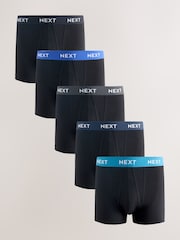 Blue/ Black Waistbands 5 Pack A-Front Cotton Rich Boxers - Image 1 of 8