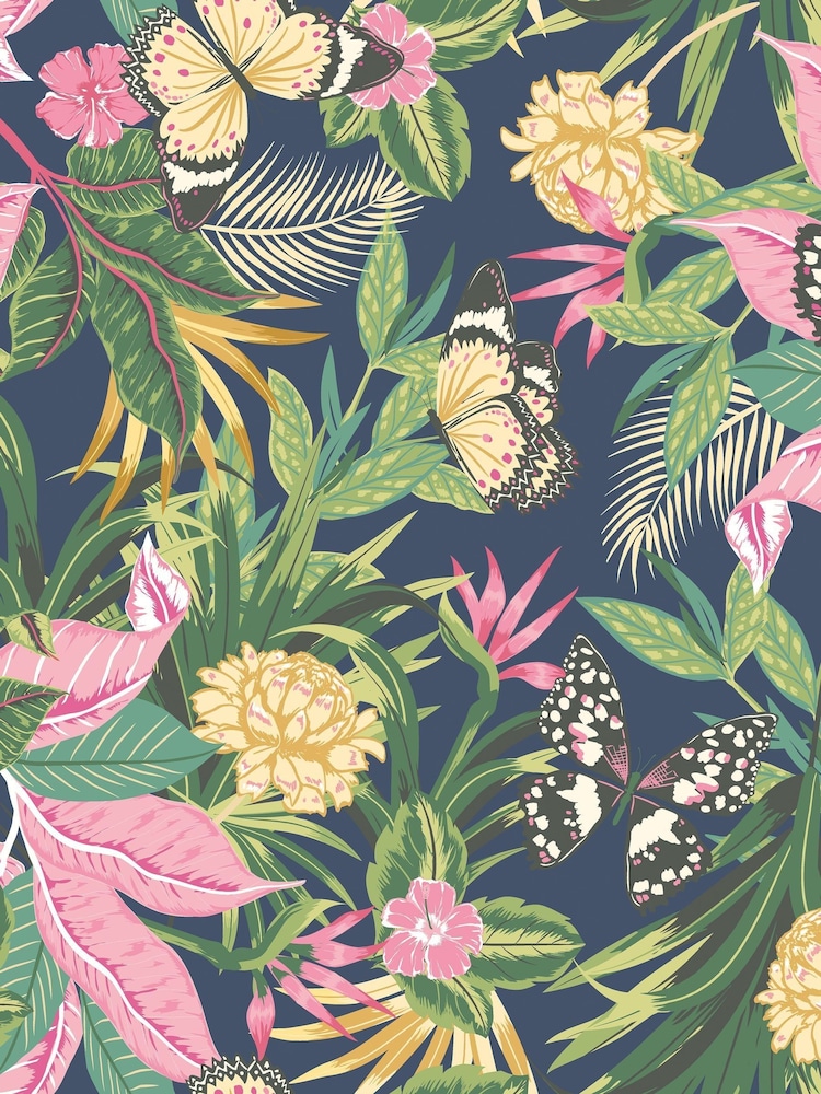 Hoopla Walls Indigo Pink Paradise A4 Wallpaper Sample - Image 1 of 1 Hoopla Walls Indigo Pink Paradise A4 Wallpaper Sample - Image 1 of 1