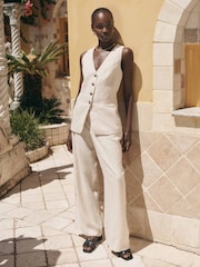 Forever New Natural Pure 100% Linen Martha Wide Leg Pants - Image 1 of 5