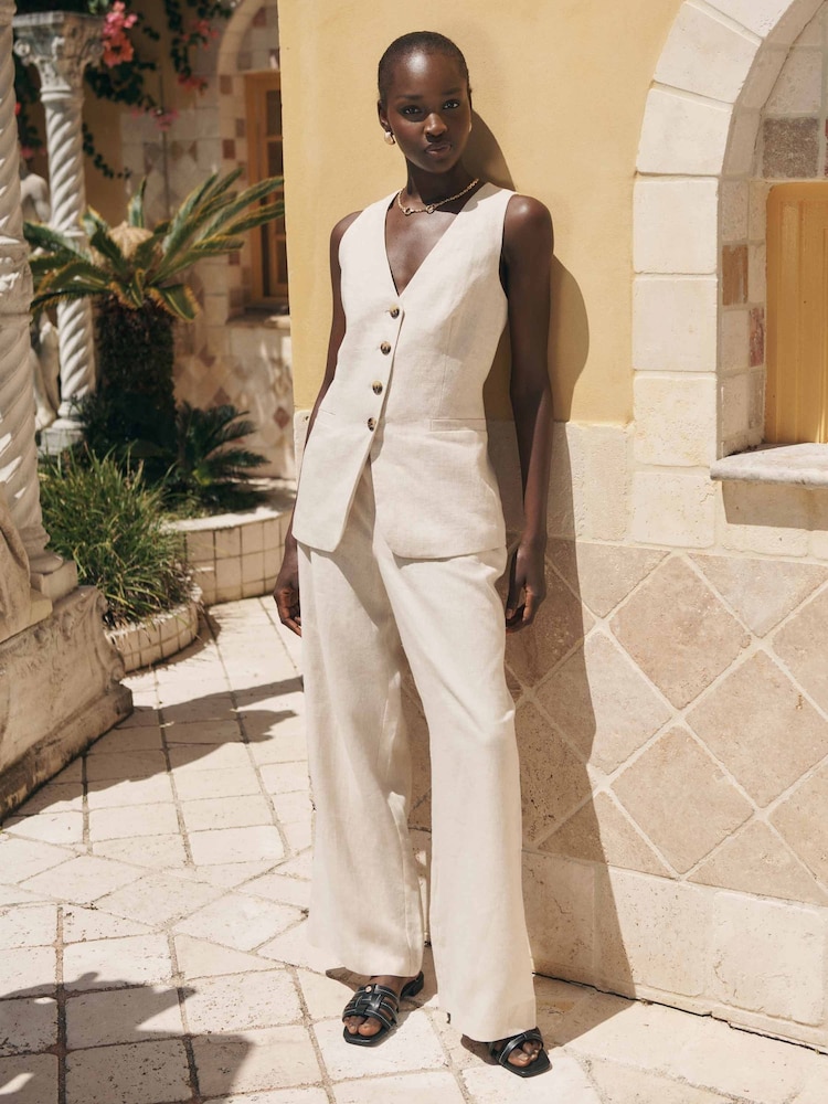 Forever New Natural Pure 100% Linen Martha Wide Leg Pants - Image 1 of 5