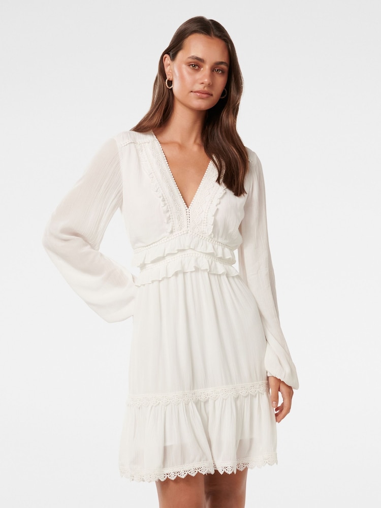 Forever New White Elsa Trim High Low Mini Dress - Image 1 of 5