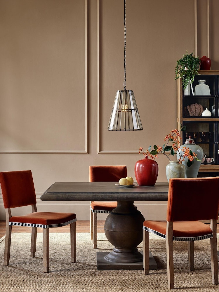 Oka Dirty Orange Abbey Velvet Dining Chair - Image 1 of 6
