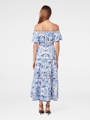 Forever New Blue Ravenna Off Shoulder Tiered Midi Dress with a touch of Linen - Image 2 of 4