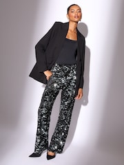 Lipsy Floral Silver Tall Sequin Trousers - Image 3 of 4