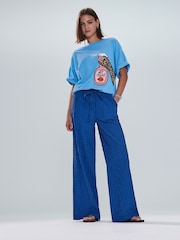 Blue/Black Textured Gingham Wide Leg Trousers - Image 1 of 4