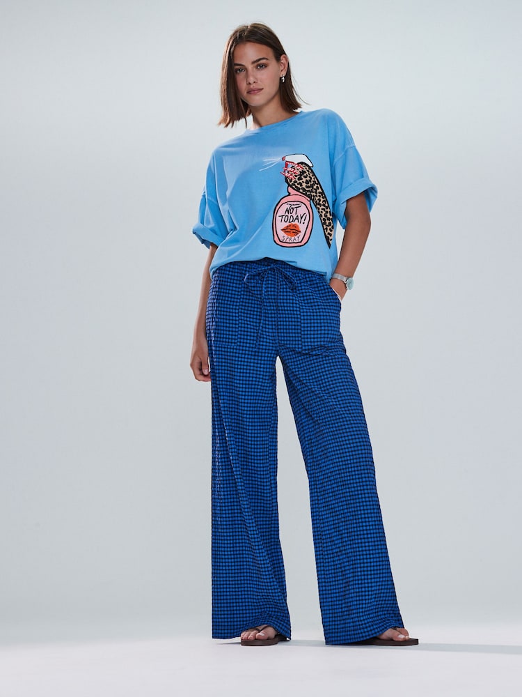 Blue/Black Textured Gingham Wide Leg Trousers - Image 1 of 4