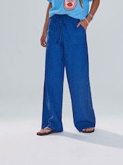 Blue/Black Textured Gingham Wide Leg Trousers - Image 2 of 4