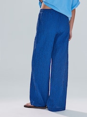 Blue/Black Textured Gingham Wide Leg Trousers - Image 3 of 4