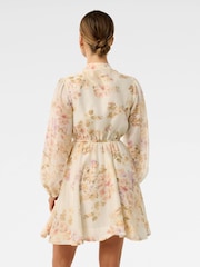 Forever New Cream Rhys Petite Fluted Mini Dress with a touch of Linen - Image 2 of 5
