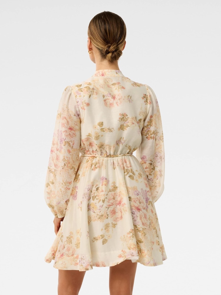 Forever New Cream Rhys Petite Fluted Mini Dress with a touch of Linen - Image 2 of 5