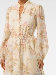 Forever New Cream Rhys Petite Fluted Mini Dress with a touch of Linen - Image 3 of 5