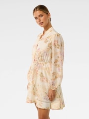 Forever New Cream Rhys Petite Fluted Mini Dress with a touch of Linen - Image 4 of 5