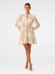 Forever New Cream Rhys Petite Fluted Mini Dress with a touch of Linen - Image 5 of 5