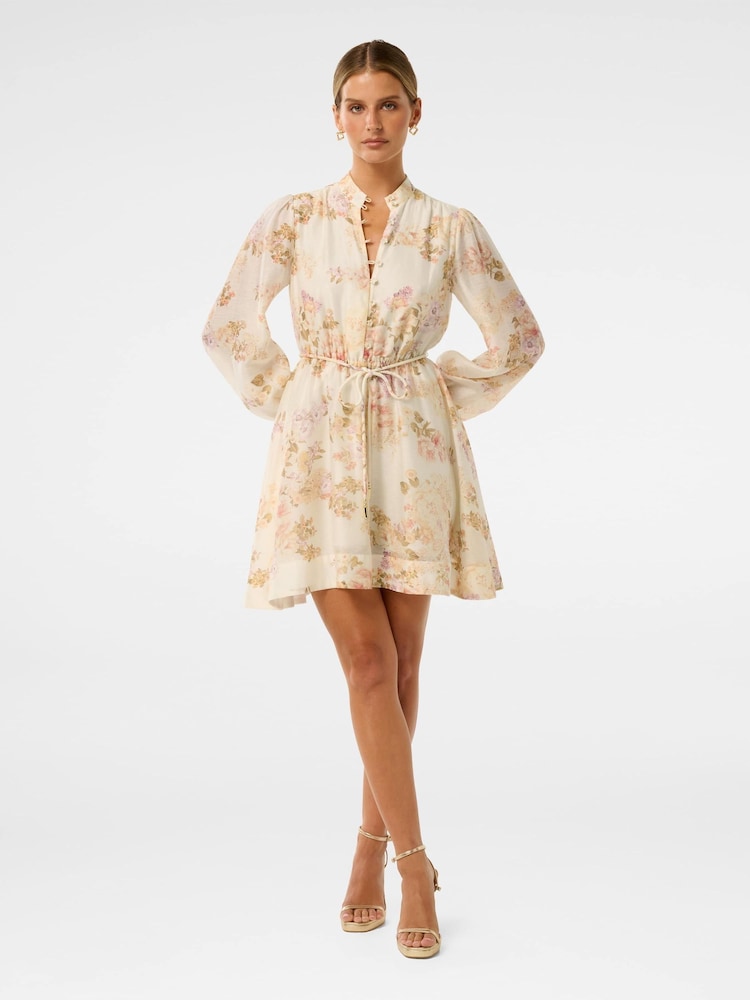 Forever New Cream Rhys Petite Fluted Mini Dress with a touch of Linen - Image 5 of 5