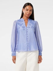 Forever New Blue Applique Blouse With A Touch Of Linen - Image 1 of 5