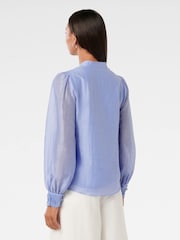 Forever New Blue Applique Blouse With A Touch Of Linen - Image 2 of 5