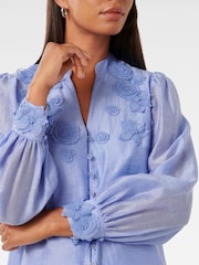 Forever New Blue Applique Blouse With A Touch Of Linen - Image 3 of 5