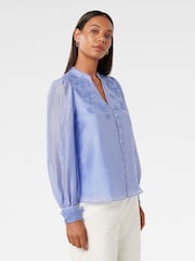 Forever New Blue Applique Blouse With A Touch Of Linen - Image 4 of 5