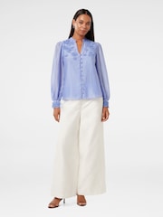 Forever New Blue Applique Blouse With A Touch Of Linen - Image 5 of 5