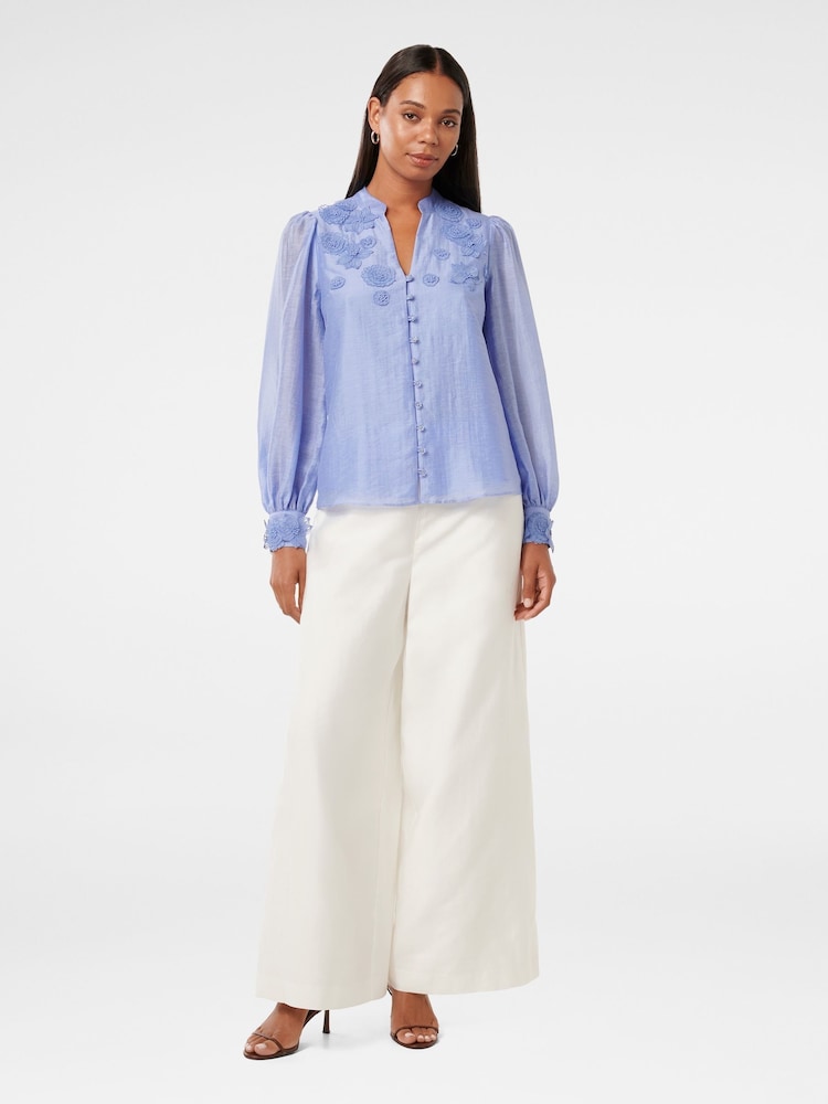 Forever New Blue Applique Blouse With A Touch Of Linen - Image 5 of 5