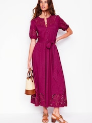 Boden Purple Cutwork Detail Midi Dress - Image 1 of 5